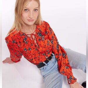 JOIE🔥 Rainie Floral Back Tie Top - Poincianamulti